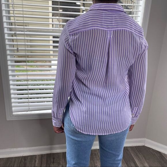 American Eagle Button Down Up Purple Striped Sheer Shirt - Picture 6 of 10